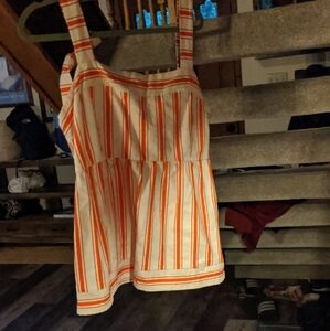 CAbi Orange and Cream Striped Top